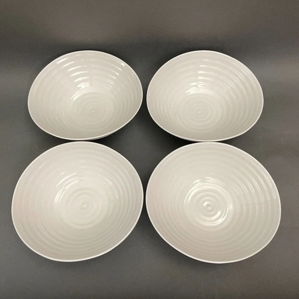 Sophie Conran Portmeirion White Soup‎ Cereal Bowls Ribbed Lot of 4